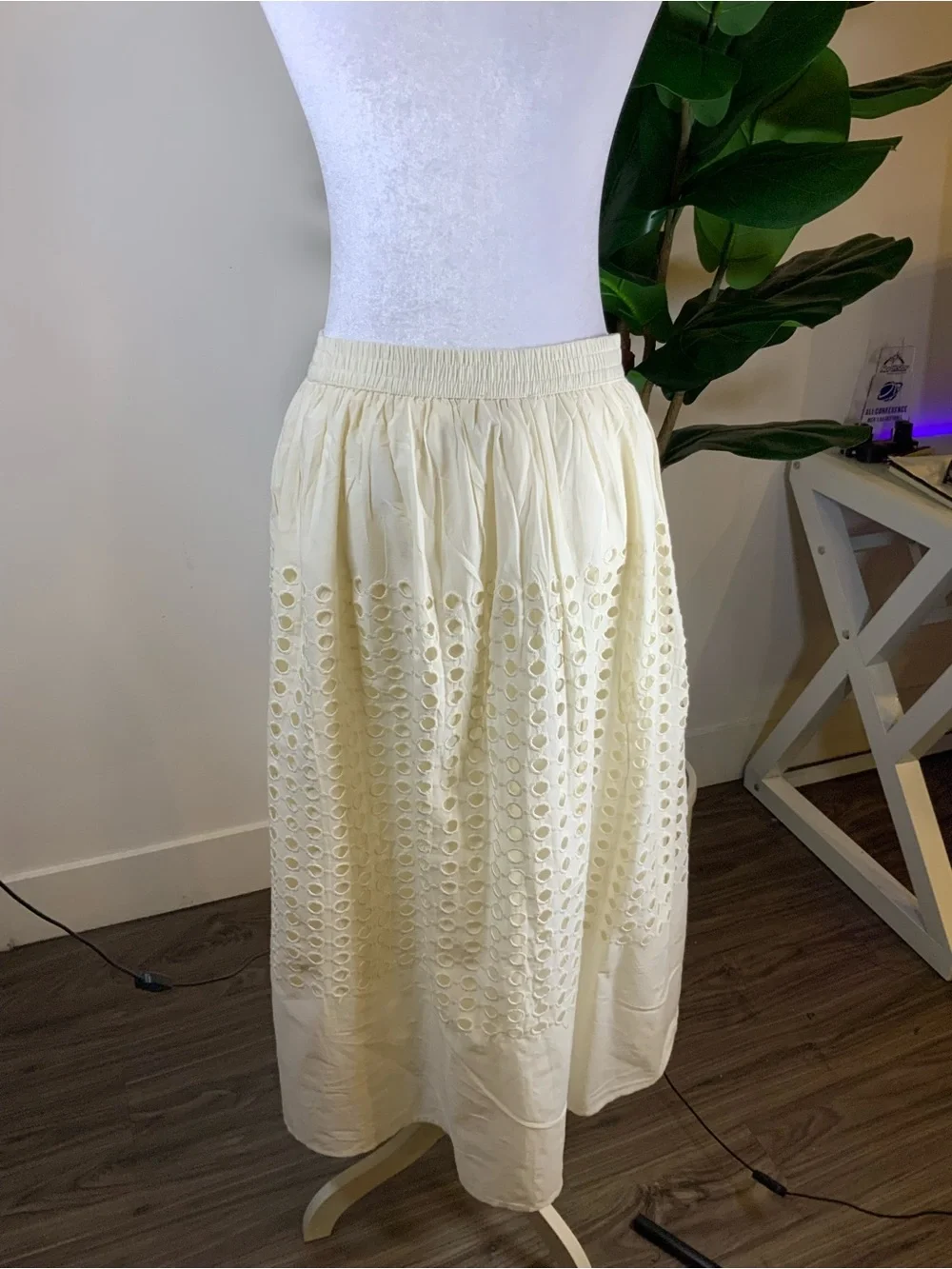 Jennifer n Grace Cream Eyelet Maxi Skirt with Elastic Waist